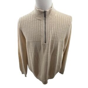Tommy Bahama Beige Knit 1/4 Zip Sweater Pullover Mens Medium
